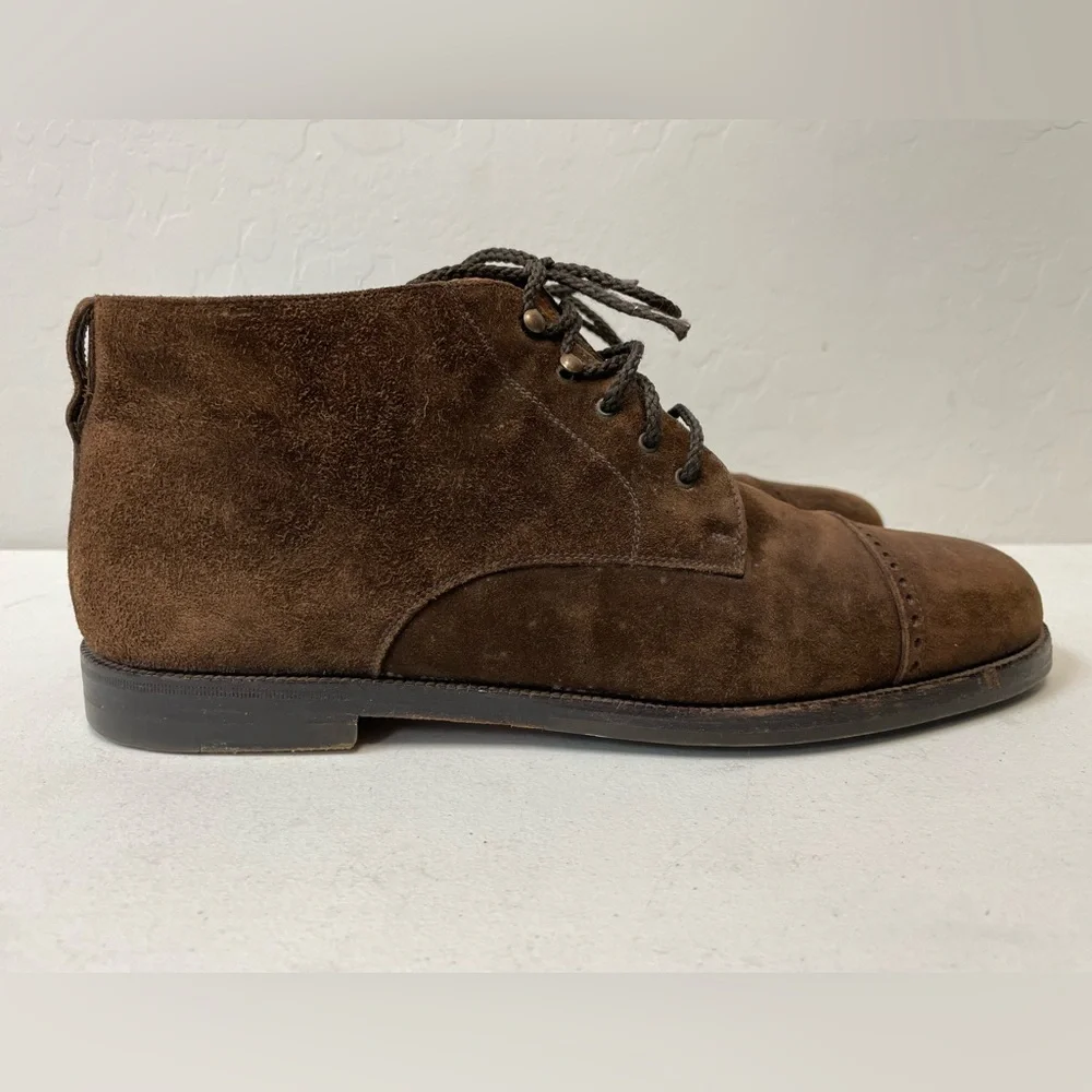Salvatore Ferragamo Made in Italy Cap Toe Ankle Boots in Snuff Suede Size 8 1/2‎
